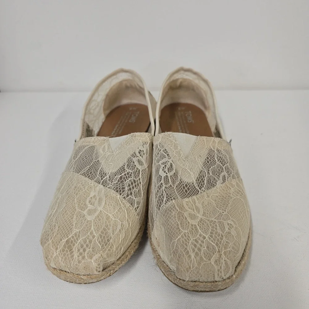 TOMS Womens Alpargata Lace Espadrille‎ Slip On Shoes Cream Beige 381115 Size 9